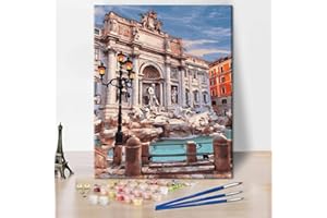 TISHIRON Paint by Numbers for Adults, DIY Oil Painting Rome Views of Trevi Fountain Adult Paint by Numbers Kits on Canvas Landscape Painting Kits for Kids Beginner Oil Painting Kits 16x20 inch