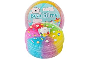 OKAYBEE Bear Rainbow Snow Fizz Slime, Nicht Klebriger Crunchy Schleim für Kinder, Sensorisches Schleim Spielzeug, Geschenke für Mädchen und Jungen zum Geburtstag, zu Ostern, Halloween und Weihnachten