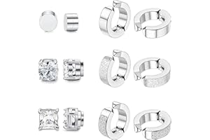 MILACOLATO 6 Paia di Orecchini a Bottone Magnetici in Acciaio Inossidabile per Uomo Donna Orecchini a Cerchio Orecchini a Clip su CZ Non Piercing