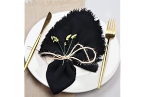 Dololoo Handmade Cloth Napkins, Cotton Linen Cloth Napkins with Fringe, Versatile Handmade Square Rustic Fringe Napkins for Dinner, Wedding and Parties, 45 x 45 CM Set of 4, Black
