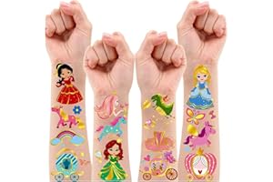Leesgel Tatuaggi Principessa Bambina, 12 Fogli Glitter Tatuaggi per Bambini Tatuaggi Bambina, Idee Regalo Bambina Giocattolo Regalini Fine Festa Compleanno Gadget Compleanno Bambina