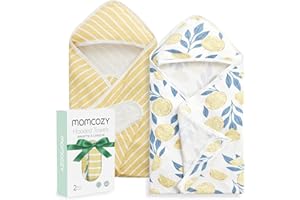 momcozy Asciugamano da bagno con cappuccio, confezione da 2 pezzi, con cappuccio e spugna di cotone, misura grande, 90 x 90 cm, per ragazzi/ragazze, dai neonati ai bambini, foglie di limone