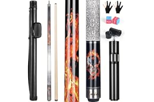 Kmise Bastone professionale per stecca da biliardo in acero canadese con asta a bassa deflessione e prolunga telescopica in fibra di carbonio, set con custodia in pelle