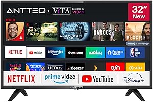 Antteq AV32 Fernseher 32 Zoll (80 cm) Smart TV mit Netflix, Prime Video, Rakuten TV, DAZN, Disney+, YouTube, UVM, WiFi, Tripl