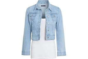 shelikes Womens Denim Jacket Crop Style Long Sleeve Button Up Slim Fit Vintage Jean Jacket For Ladies Girls