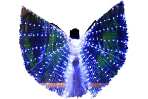 JOKAPY Alas de danza del vientre para niños, alas luminosas, cierre de con barras telescópicas, 2 modos, control de luz, alas de mariposa LED Isis, alas de mariposa para carnaval, escenario, fiesta de