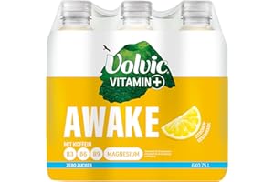 Volvic Vitamin+ Awake Zitrone – Erfrischungsgetränk mit Koffein, Magnesium und Vitaminen – Ohne Zucker und ohne Kalorien – 6 x 0,75 l