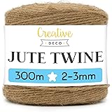 Creative Deco 300m Jute-Schnur Natur Braun Jute-Kordel | 985 Fuß | 2-3 mm Dicke 3-Lagig | Hanfschnur Juteband Paketband Stark