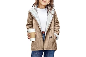 GENERIC Kids Winter Coat with Pockets Hooded Long Sleeve Cute Warm Winter Fall Hoodies Jacket Girls Suede Fleece Lined Coats Duffle Coat