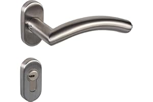 Gedotec Poignée de porte en acier inoxydable en forme de L sur rosace ovale | Modèle Vienna | Poignée de porte ovale cylindre profilé | 1 jeu de poignée de porte