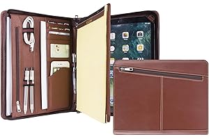 Calfinder Conference Folder A4, Leather Writing Case with Zip/A4 Writing Pad, Office A4 Clipboard Folder, Leather Portfolio Organiser Folder for iPad Pro 12.9 (2018/2020/2021)