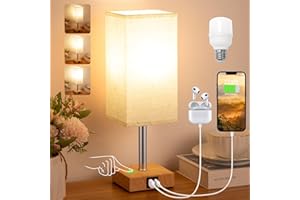 Aooshine Bedside Lamps, Table Lamp for Living Room Bedroom, Touch Lamps Bedside with USB A+C Charging Ports, Dimmable Bedroom Lamp with Fabric Shade for Kids Room, Study, Dorm, Office(Bulb Included)