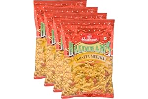 ONE STOP DEALERS Haldiram’s Savory Snacks – Easy to Carry Anywhere – Crispy, Crunchy & Spicy – Delicious Indian Namkeen Snacks – Made With Authentic Taste – Enjoy At Tea Time (Khatta Metha, Pack of 4)