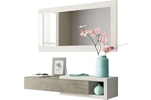 Miroytengo Mueble de Entrada Noon Recibidor con Espejo Estilo Multifuncional en Color Blanco Artik y Roble Alaska 95 cm