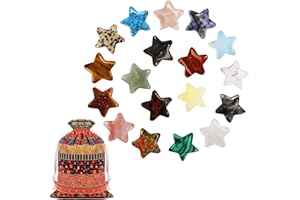 MHDUYEG 18Pcs Natürlicher Sternkristall Kristalle Steine Edelsteine Set Edelstein Klein Heilung Kristall Amethyst Liebe Steine glücksbringer Stein Set mit 1 Bündeltasche aus Baumwollleinen