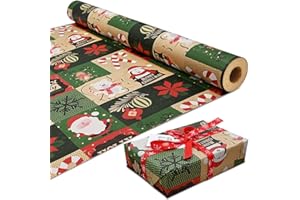 DOJoykey Rouleau de Papier d'Emballage de Noël - 43 cm x 15 m, Papier Kraft Imprimé Avec Motif, Recyclable pour Emballage Cadeau de Fête