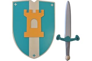 GERILEO Handmade Wooden Knight Sword and Shield - Toy for Kids, Boys and Girls - Complement for Games, Imitation Games, Costume, Medieval, Warrior, Theme Party, Middle Ages (Turquoise, 30 cm)