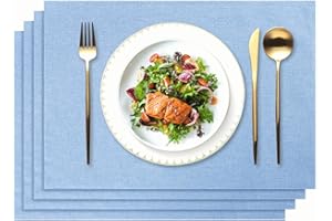 Weldomcor Set di 4 Tovagliette in Lino, Lavabili, Bifacciali, Resistenti al Calore, Non-scivolose, Facili da Pulire, 48 cm x 33 cm (Blu)