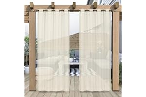 Heavyoff Rideau Extérieur pour Patio, Voilage Rideau Imperméable avec œillets Lumière Filtrer pour Décoration de Terrasse Jardin Patio 2 Pièces, Beige, 254x213cm