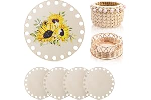 YUFFQOPC 5 Stück korbboden zum häkeln, Korbboden Aus Holz, 10cm holzboden zum häkeln, Naturholzkorbboden Korbboden Set für DIY Korb Webbedarf Heimdekoration