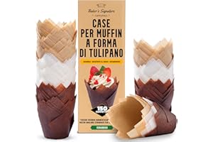 Pirottini per Muffin Carta Tulipano – 150 Pz, Bianchi, Beige e Marroni, Monouso, per la Cottura – Stampi Cupcake per Casa ed Eventi – Stampini Facili da Rimuovere da Baker's Signature