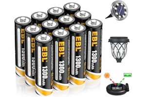 EBL Akumulatory AA do lamp solarnych, 1,2 V 1300 mAh Ni-MH wstępnie naładowane baterie solarne AA do świateł ogrodowych, łańcuch świetlny (12 sztuk)