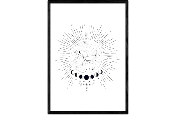 Nacnic Lamina avec constellation du cancer. Affiche avec le symbole du zodiaque en format A4 et fond blanc