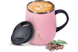 Ideus Coffee Mug 470ml (16oz), Double Wall Vacuum Insulated Stainless Steel Coffee & Tea Cup w/Non-Slip Handle & Slider Module Lid & Large Volume (Sakura)