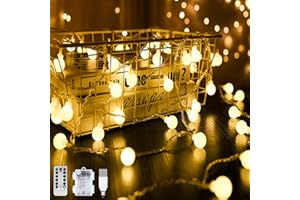 Vivibel 60 LED 20Ft Cadena Luces LED, Sylanda 4M 8 Modos Guirnalda Luces con Bola USB/Batería, Blanco Cálido Impermeable, Luces Navidad Decorativas para Exterior,Interior,Jardines Fiesta de Navidad