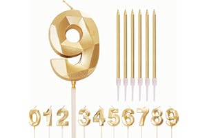 HONGCI Number Candle Gold 9 Candle 9th Birthday Candles for Cake, Happy Birthday Candles 9th Birthday Cake Candles Cake Topper for Kids Girls Boys Birthday Wedding Company Anniversary Cake Decorations