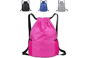 SUJIBHI Drawstring Bag Waterproof Swim PE Bag Unisex Large Drawstring Gym Bag Oxford Fabric Gym Sack have Two Side Pockets for School Travel Swimming Holidays Beach Climbing Hiking