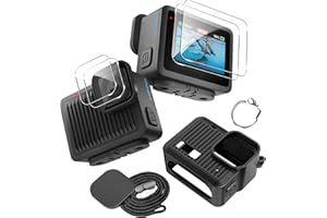 Tieeyivv 4 sztuki folii ochronnej na wyświetlacz do GOPRO Hero 2024, etui ze szkła hartowanego, folia ochronna z silikonowym etui, akcesoria do aparatu, twardość 9H, odporne na zarysowania do GO Pro