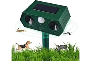 CVTAYN Solar cat Deterrent Animal Repeller - cat Repellent, Marten & Bird Deterrent with PIR Sensor (120° Detection Angle, 12m Range) - Waterproof, Solar-Powered for Garden, Yard, Farm
