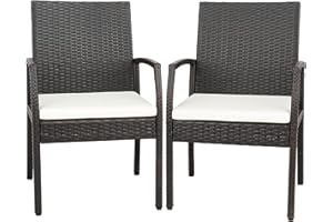 ‎COSTWAY COSTWAY 2er Rattan Stühle Set, Gartenstuhl Polyrattan mit Rückenlehne & Armlehne, Gartensessehl mit Sitzkissen, Balkonstuhl Gartenstühle für Outdoor Terrasse Balkon Garten