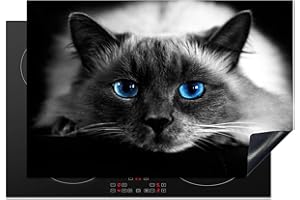 KitchenYeah© Protezione Piano Cottura Tappetino per Induzione 78x52 cm Cucina Proteggi Coprifornello Antiscivolo Gatto - Nero - Occhi
