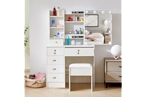 LIANWANG Toaletka z oświetleniem LED Hollywood, toaletka z lustrem