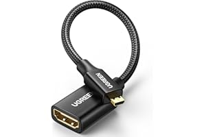 UGREEN Micro HDMI vers HDMI 4K 60Hz Adaptateur Mâle vers Femelle Nylon Tressé Supporte 3D Ethernet ARC Bidirectionnel Compatible avec Laptop Raspberry Pi 4 Hero 7 ASUS Zenbook Yoga Caméra 25CM (Noir)