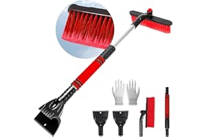 Funnity Eiskratzer Auto mit Besen, Effektiver Schneebesen Auto, Eiskratzer Auto mit Handschuh[Teleskop], Große Kante Borsten & Ergonomischem Schaumstoffgriff & Eiskratzer mit Besen(Rot)