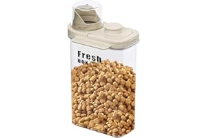 MINGPINHUIUS Dog Cat Food Storage Container - Transparent Sealed Insect-proof Moisture-proof Pet Food Storage Container, Portable Small Dog Food Container for Dry Food & Dry Feed (Beige Yellow, L/2.8L)