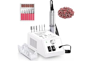 JIASHENG Electric Nail Files Professional, 20000rpm Nail Drill Set for Acrylic Gel Nails Kit, Portable Manicure Pedicure Kit with Sanding Bands and Nail Drill Bits Salon and Home Use(White)
