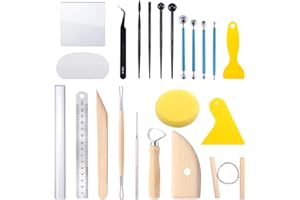 Swpeet Kit di 22 strumenti per scolpire l'argilla, strumento con penna a sfera, scarper argilla, supporto in acrilico, strumenti essenziali in legno, per modellare e levigare la ceramica