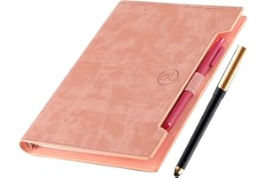 HOLDERZWU Cuaderno clásico de cuero, cuaderno recargable con páginas a rayas, cuaderno de negocios A5 con bolsillos/soporte para bolígrafos/bolígrafos, papel forrado de 100 g/m², 160 páginas (rosa)