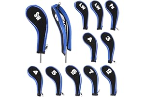 IGNPION Golf Iron Head Cover Ochraniacz na Głowice Klubu Klin Długi dekolt z zamkiem błyskawicznym (czarny + niebieski)