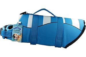 ANPTER Dog Life Jackets Pet Summer Safety Swim Float Vest Floatation Preserver Puppy Lifesaver with High Buoyancy and Handle for Small Medium Large Dogs at Swimming Pool Beach Boating(S, Blue)