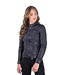 D'Arienzo - GIULIA &bull; colore blu &bull; giacca biker in pelle bogot&agrave; effetto vintage - XXL, Blu