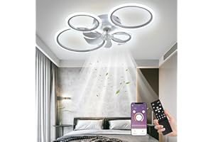 ‎MIIR LED Deckenventilator mit Beleuchtung, 85CM Lampe mit Ventilator Und Fernbedienung APP, 60W Deckenlampe Mit Ventilator Deckenventilator mit Licht, Ceiling Fan Für Schlafzimmer Wohnzimmer,Weiß