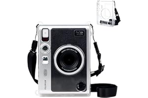 HIYQIN Funda Mini EVO, Funda Protectora Transparente para cámara instantánea Fujifilm Mini EVO, Carcasa Dura de Cristal con Correa para el Hombro