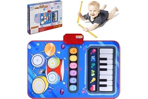 Bezavea 2 in 1 Piano & Drum Music Dance Mat, Musical Toys for Girls Boys, Piano Drum Mat Touch Play Blanket with 2 Sticks, Music Educational Toys for Age 1-5, Christmas Birthday Gifts for Girls Boys