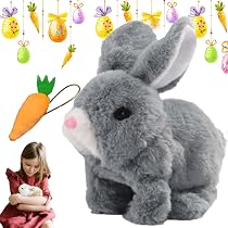 Lapin Interactif Eastuy - Peluche Réaliste Qui Bouge - Cadeau Enfant - Alimentation Piles
