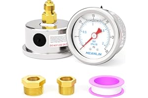 MEANLIN MEASURE 0~2BAR/30PSI Manomètre à cadran en acier inoxydable 1/8"BSP 1.5",rempli de glycérine,liquide,eau,huile,air,montage arrière,avec douille hexagonale 1/8"x 1/4" BSP et 1/8"x 3/8" BSP